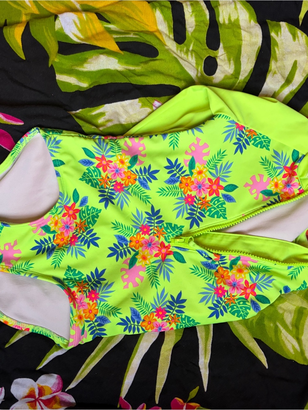 Lilly Pulitzer Neon Lime Floral Zip-Front One-Piece Swimsuit